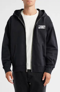 Obey Margin Faded Zip Hood Black Faded Wash